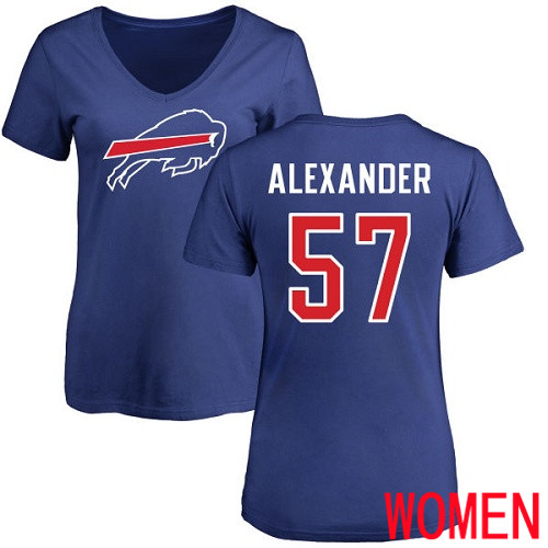 NFL Women Buffalo Bills #57 Lorenzo Alexander Royal Blue Name and Number Logo T Shirt->women nfl jersey->Women Jersey